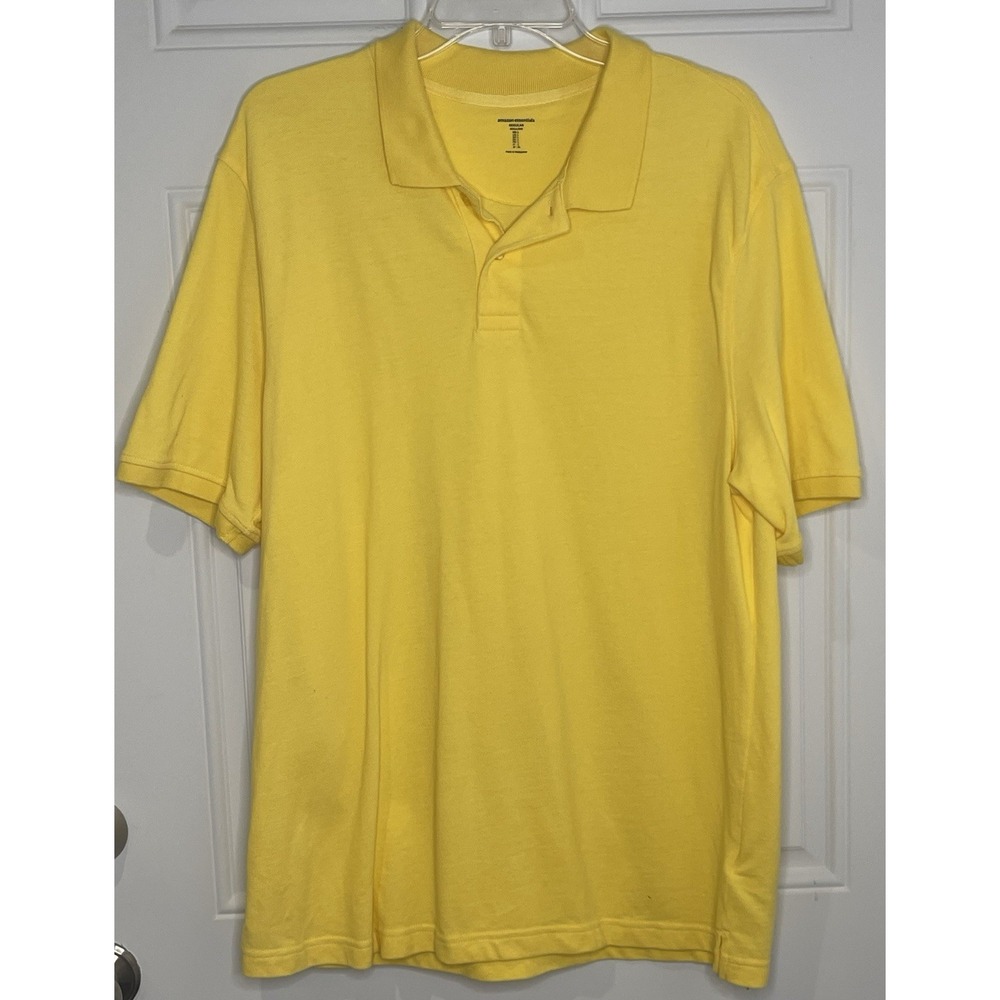 Amazon Essentials Men's Large L Bright Yellow Polo Shirt Golf Course 100% Cotton